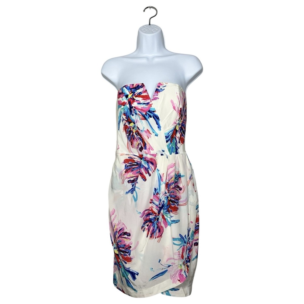 Yumi Kim Cream Strapless Floral Mini Dress with Pink & Blue Print
